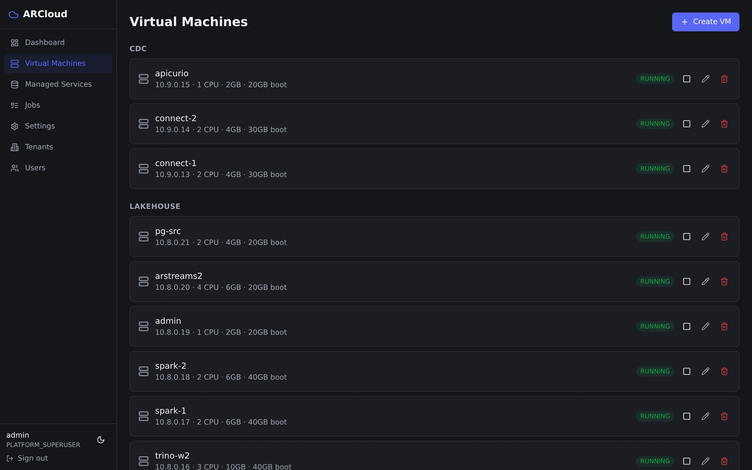 ARCloud — virtual machines